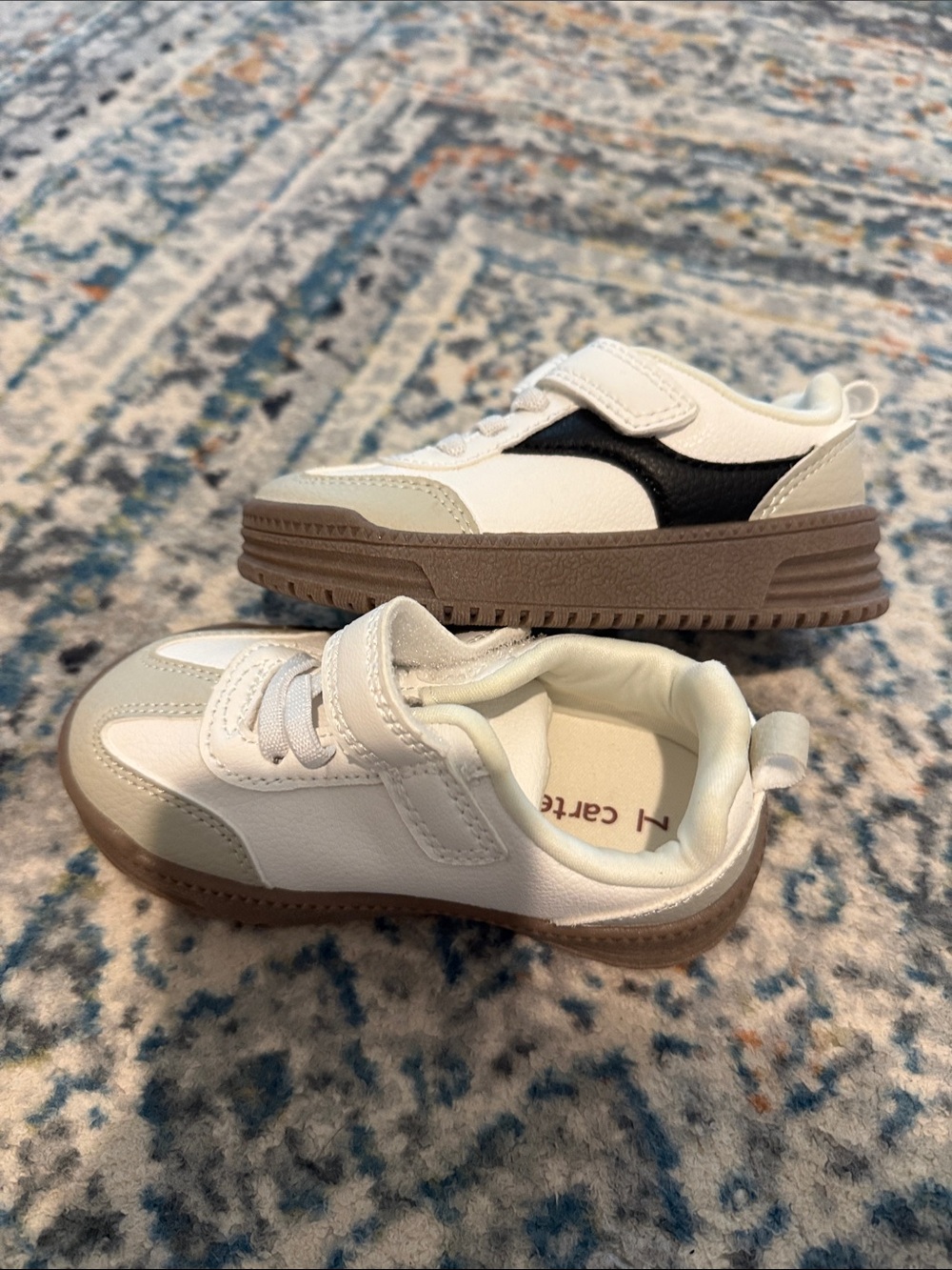Carter's White and Black Kids Sneakers with Brown Sole